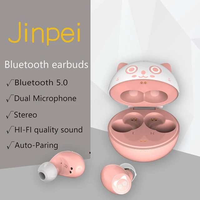 Alt view image 3 of 5 - Jinpei Cute Pink cat Wireless Earphones, Waterproof, Noise Cancelling in-Ear erbuds, TWS Stereo Headphones, Built in mic Headset Premium Sound with deep bass, JE-05B_K71