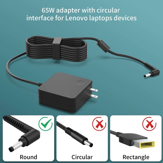 Alt view image 4 of 5 - Charger for Lenovo Laptop 65W, Lengthened Power Cord, Round Tip AC Adapter Compatible with IdeaPad 1/3/5, Slim 3/5/7, Flex 5 (14/15/16), V14/V15/V17, S145, S340, 320/330 Series for Home Office Tr
