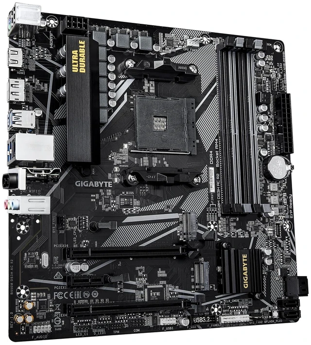 Alt view image 3 of 5 - GIGABYTE B550M DS3H AC R2 AMD AM4 mATX Motherboard, Supports Ryzen 5000/4000/3000 Series Processors, DDR4, 5+3 Power Phase, 2X M.2, PCIe 4.0, WIFI5, GbE LAN, PCIe EZ-Latch, WiFi EZ Plug, RGB