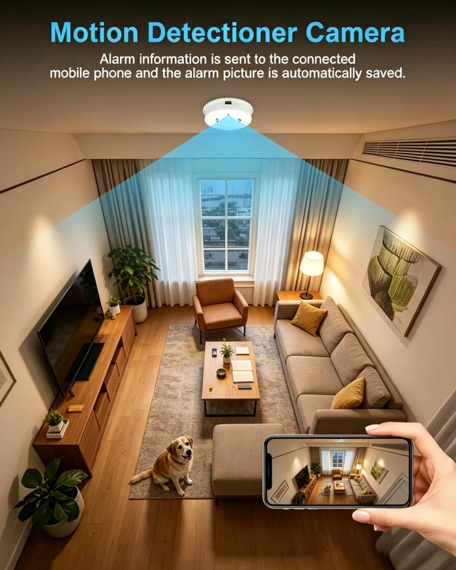 Alt view image 2 of 5 - Kestanlora HD 1080P WiFi Smoke Detector Hidden Camera with Motion Detection,Indoor Cameras for Home Security Spy Camera