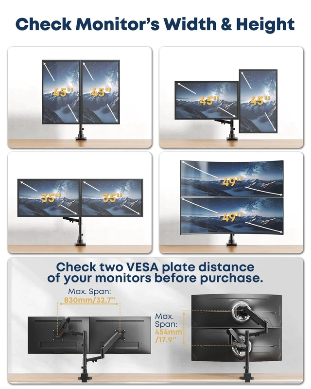 Alt view image 3 of 5 - STANDOPIA Vertical Dual Monitor Mount for 17-49 inch Ultrawide Screens