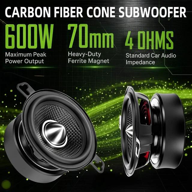 Alt view image 2 of 5 - 3.5 Inch Speakers 600W Max 4 Ohm Carbon Fiber Cone 3.5" Car Woofer 2 Pack