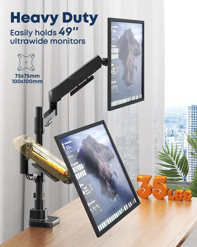 Alt view image 2 of 5 - STANDOPIA Vertical Dual Monitor Mount for 17-49 inch Ultrawide Screens