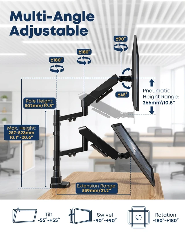 Alt view image 4 of 5 - STANDOPIA Vertical Dual Monitor Mount for 17-49 inch Ultrawide Screens