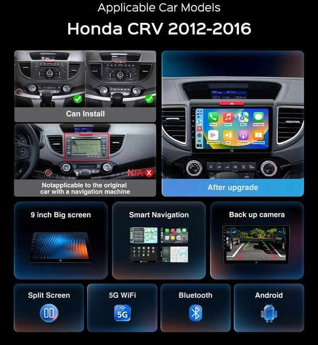 Alt view image 2 of 5 - 64G Car Radio Stereo for Honda CR-V 2012-2016 Touchscreen