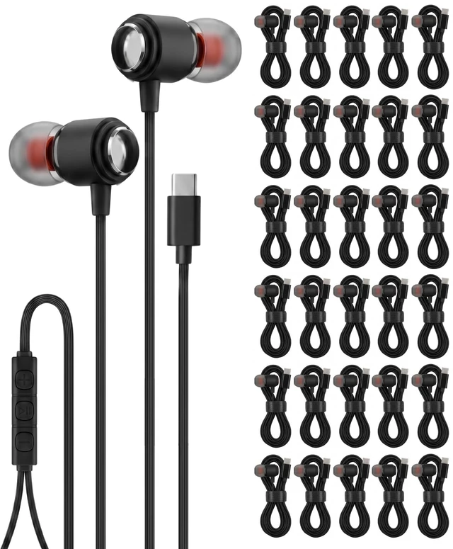 Main image of Ember 30 Pack USB C Headphones Wired Earbuds for iPhone 17 16 15 Pro Max, Hi-Fi Type C Earbuds with Mic, Bulk Wired Headphones USB C for School Classroom Lab Library, Volume Control, Black