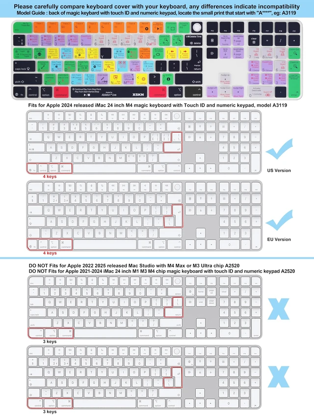 Alt view image 5 of 5 - XSKN Ableton Live Shortcut Keyboard Cover for iMac M4 Magic Keyboard with Touch ID and Numeric Keypad A3119