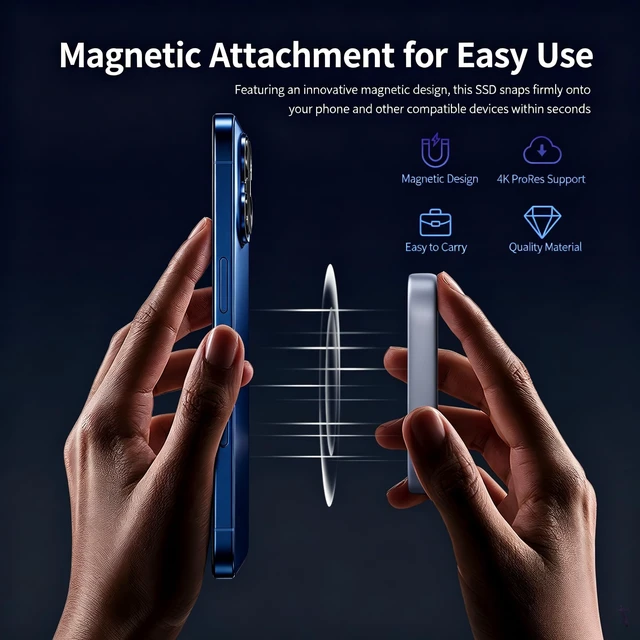 Alt view image 3 of 5 - Vezzio 1TB Magnetic Portable SSD, USB3.2 Gen2 510MB/s, Aluminium Alloy