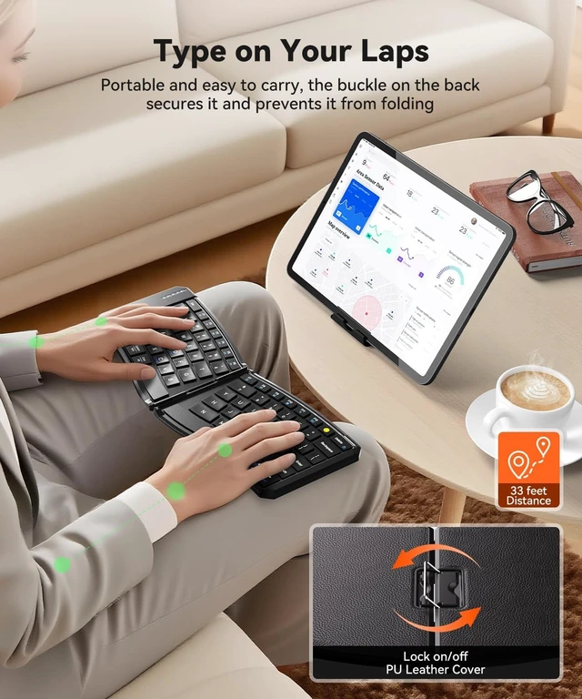 Alt view image 3 of 5 - Yadkbo Ergonomic Foldable Keyboard, 3-Device Dual Mode 2.4G & Bluetooth