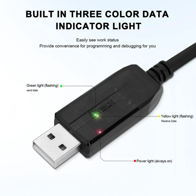 Alt view image 2 of 5 - DTECH USB to Male RS232 Cable 50ft USB to DB9 Serial Port Adapter with LED Indicator Lights, Compatible with Windows 11/10/8/7, Linux, Mac OS, Plug for Printer, CNC, Industrial Equipmen