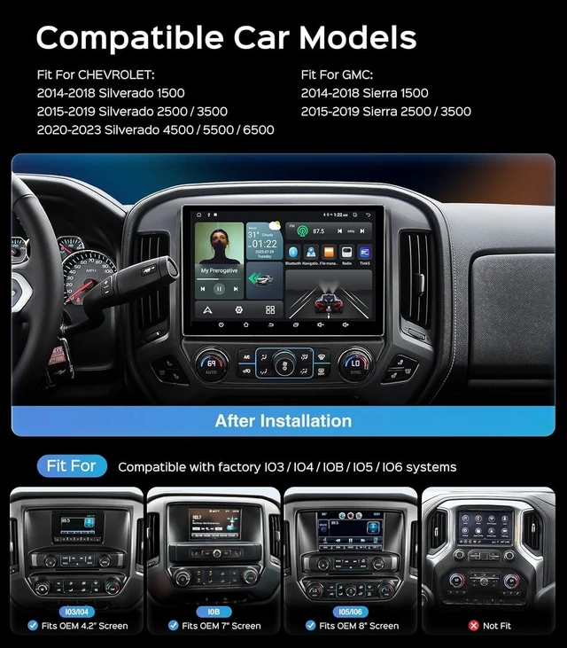 Alt view image 2 of 5 - 10.1 Inch Car Stereo for Chevy Chevrolet Silverado GMC Sierra 2014-2018 Silverado Radio CarPlay & Android Auto Head Unit, Android 15/Bluetooth 5.0/GPS Navigation/FM/HD Backup Camera(4G+128G