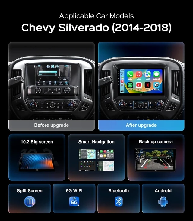 Alt view image 3 of 5 - 10.1 Inch Car Stereo for Chevy Chevrolet Silverado GMC Sierra 2014-2018 Silverado Radio CarPlay & Android Auto Head Unit, Android 15/Bluetooth 5.0/GPS Navigation/FM/HD Backup Camera(4G+128G