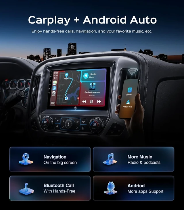 Alt view image 4 of 5 - 10.1 Inch Car Stereo for Chevy Chevrolet Silverado GMC Sierra 2014-2018 Silverado Radio CarPlay & Android Auto Head Unit, Android 15/Bluetooth 5.0/GPS Navigation/FM/HD Backup Camera(4G+128G