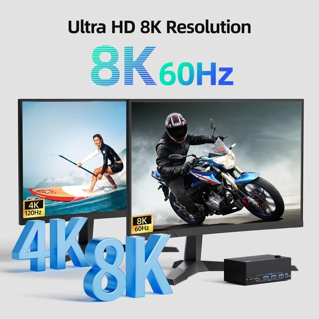 Alt view image 4 of 5 - 8K HDMI KVM Switch 3 Monitors 2 Computers 4K120Hz Triple Monitor KVM Switch