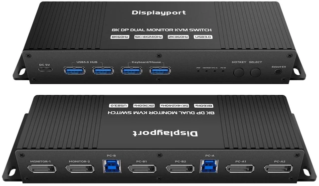 Main image of Kvm Switch Displayport 2 Monitors 2 Computers 4K 240Hz Hotkey Switching kvm Switch Dual Monitors dp 2.0 1440P 144Hz 165Hz 240hz Dual Monitor DP 2.1 Hotkey Switching