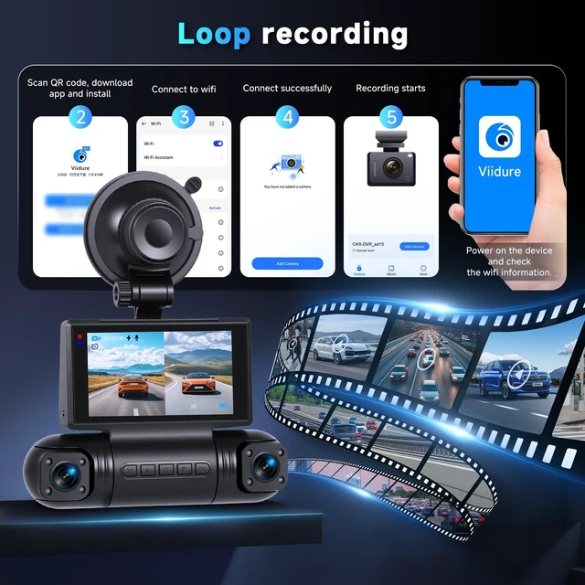 Alt view image 4 of 5 - Driauto 2K Dash Cam Front and Rear Inside Left/Right, 3604 Channel 2560*1440P Dash Camera for Cars, Night Vision Loop recording WIFI G-Sensor motion detection parking assistance 64G Card+ Backup Cam