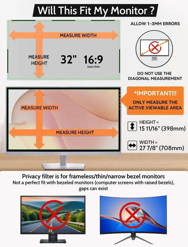 Alt view image 2 of 5 - 2 Pack- 32 Inch 16:9 Magnetic Privacy Screen for Frameless Computer Monitor