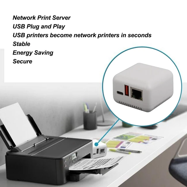 Alt view image 3 of 5 - SUNGOOYUE USB 2.0 Network Print Server, LAN Print Share Server with Wireless Printing Function and Type C Port, for 3.4 (US Plug)