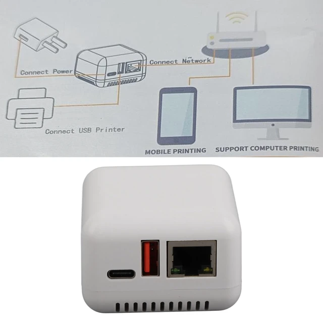 Alt view image 5 of 5 - SUNGOOYUE USB 2.0 Network Print Server, LAN Print Share Server with Wireless Printing Function and Type C Port, for 3.4 (US Plug)