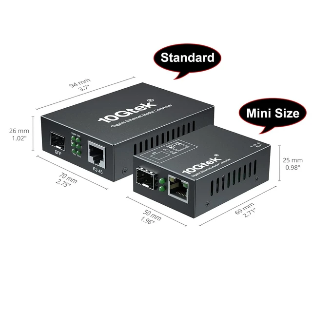 Alt view image 3 of 5 - A Pair of Mini Size Gigabit Fiber to Ethernet Media Converter, Multimode Dual LC to RJ45, 10/100/1000Base-Tx to 1000Base-SX, with 850nm SFP Module, 550m Range