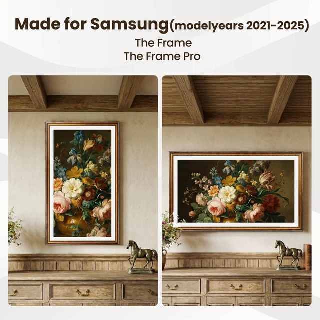 Alt view image 2 of 5 - CasaDHG Antique Solid Wood TV Frame, Compatible ONLY with 43" Samsung The Frame TV Pro TVs, Vintage Distressed Wooden Bezel, Fits 43" LS03A/LS03B/LS03C/LS03D/LS03FA/LS03FW (20212025 & 2025 Pro)
