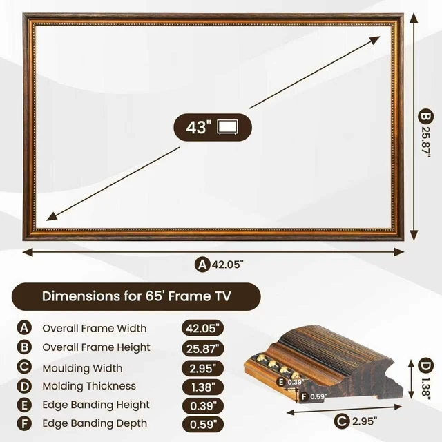 Alt view image 3 of 5 - CasaDHG Antique Solid Wood TV Frame, Compatible ONLY with 43" Samsung The Frame TV Pro TVs, Vintage Distressed Wooden Bezel, Fits 43" LS03A/LS03B/LS03C/LS03D/LS03FA/LS03FW (20212025 & 2025 Pro)