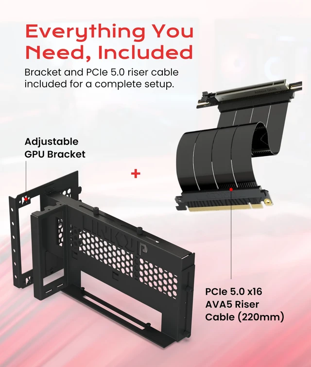 Alt view image 3 of 5 - LINKUP 3-Way Vertical GPU Mount V2 with AVA5 PCIe 5.0 Riser Cable ^^ Black