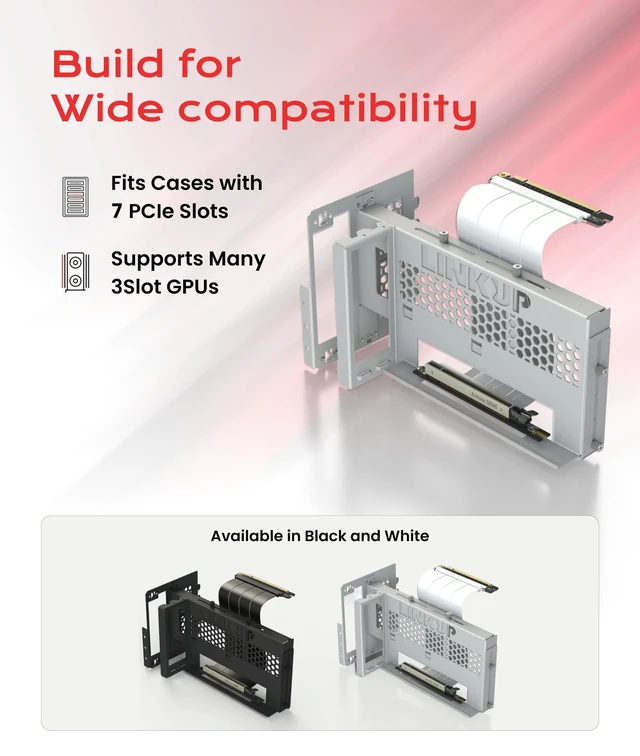 Alt view image 4 of 5 - LINKUP 3-Way Vertical GPU Mount V2 with AVA5 PCIe 5.0 Riser Cable ^^ Black