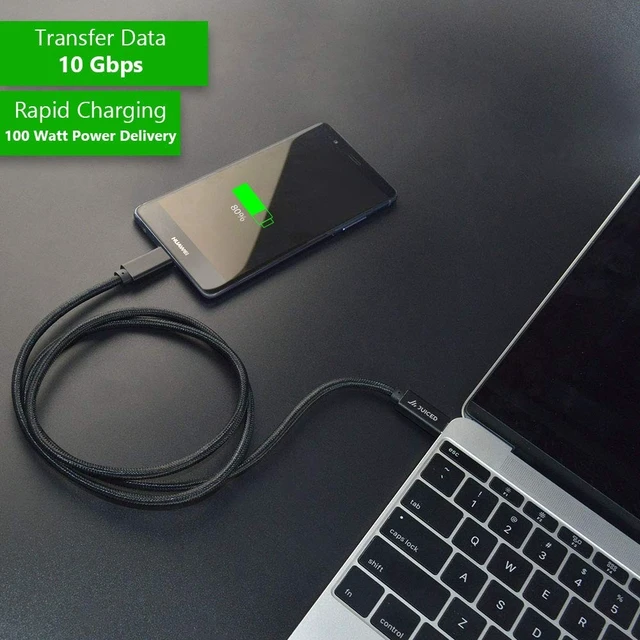Alt view image 3 of 5 - Juiced Systems PowerUp 10 Gbps USB-C to USB-C Data Transfer Cable - Black 6.5ft ^^ 2 Meters ^^ USB-C 3.2 Gen 2