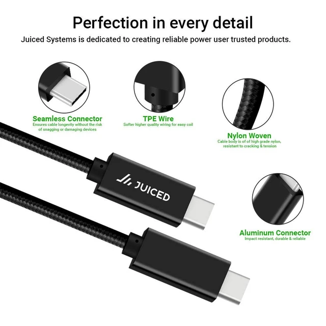 Alt view image 5 of 5 - Juiced Systems PowerUp 10 Gbps USB-C to USB-C Data Transfer Cable - Black 6.5ft ^^ 2 Meters ^^ USB-C 3.2 Gen 2