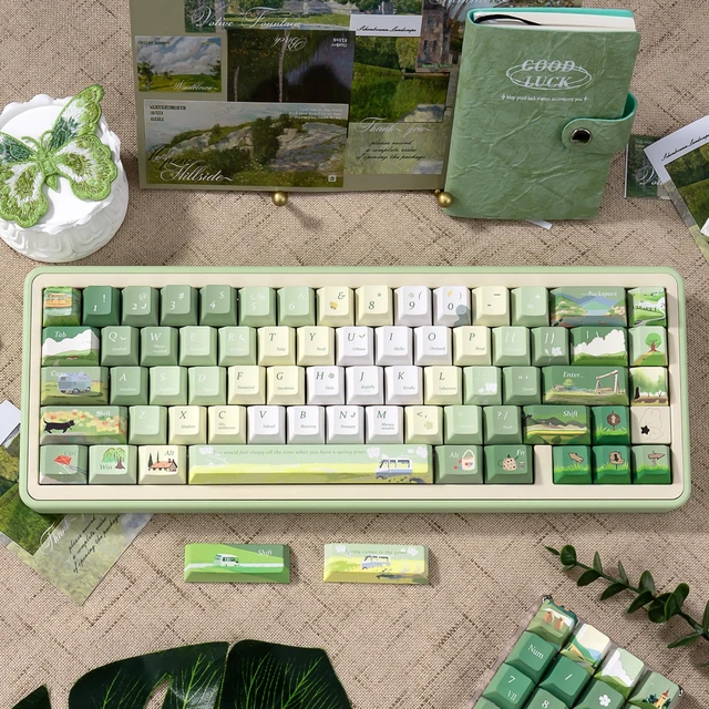 Alt view image 3 of 5 - ZERROIOY 130-Key Green Botanical Theme PBT Dye-Sublimation Custom Keycaps