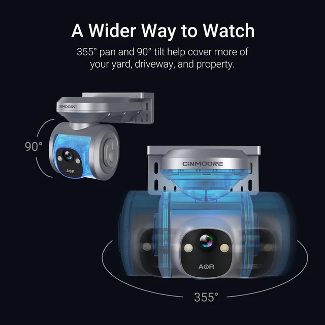 Alt view image 4 of 5 - CINMOORE 4MP 5G/2.4G Solar Security Camera Outdoor 2.5K QHD, 24/7 Recording, 8W Solar Panel Powered, Pan Tilt AI Person/Animial/Vehicle Tracking, Color Night Vision, IP65 Cold-Resistant