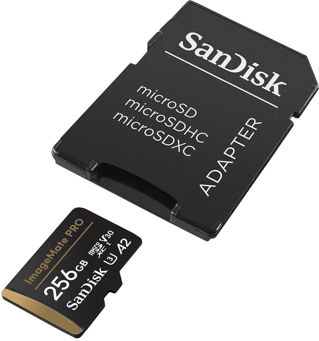 Alt view image 2 of 4 - SanDisk 256GB ImageMate PRO microSDXC UHS-1 Memory Card with Adapter - C10, U3, V30, 4K UHD, A2 Micro SD Card - SDSQXBD-256G-AW6KA