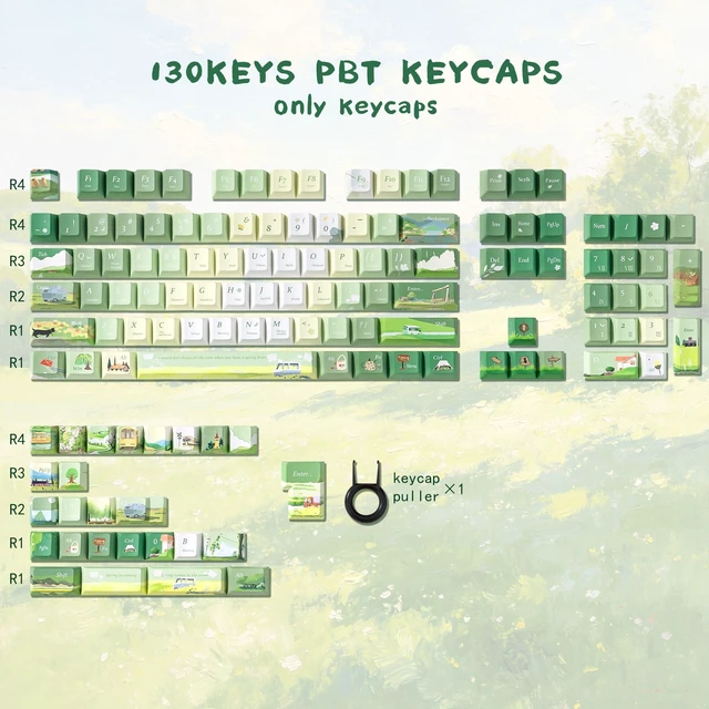 Alt view image 2 of 5 - ZERROIOY 130-Key Green Botanical Theme PBT Dye-Sublimation Custom Keycaps