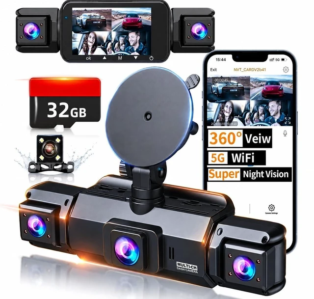 Main image of 4K Dash Cam for Car 4 Channels, 360 Rotating Driving Recorder, 4K Front and 1080P Rear/Left/Right Cameras, Night Vision, 24H Parking Monitor, 32GB Micro SD Card Included
