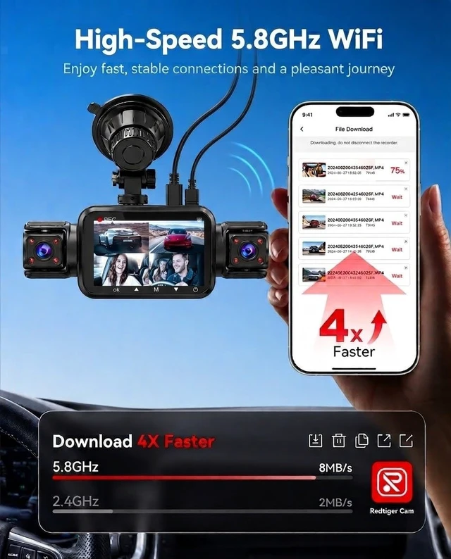Alt view image 3 of 5 - 4K Dash Cam for Car 4 Channels, 360 Rotating Driving Recorder, 4K Front and 1080P Rear/Left/Right Cameras, Night Vision, 24H Parking Monitor, 32GB Micro SD Card Included