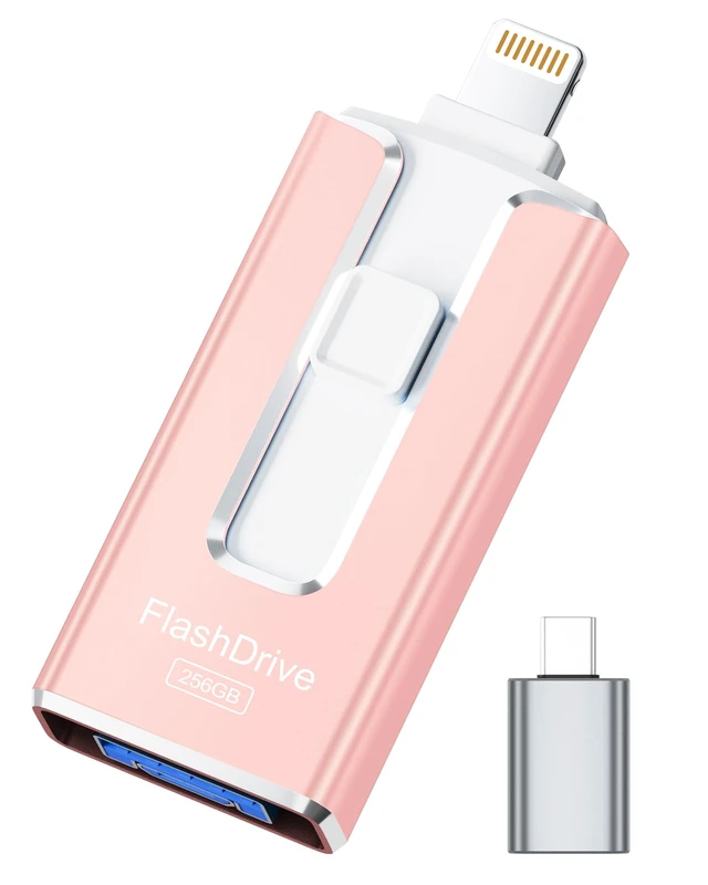 Main image of MFi Certified 256GB Flash Drive for iPhone iPad, Photo Stick for External Memory Storage, Easily Back Up and Save Photos Videos, USB Memory Stick Thumb Drive for iPhone/iPad/Android/PC (Pink)