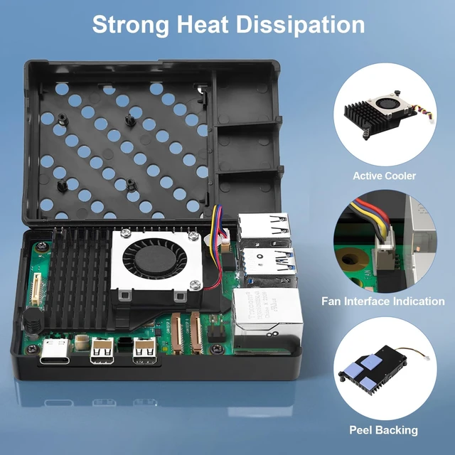 Alt view image 3 of 5 - RasTech for Raspberry Pi 5 8GB Kit with GaN 27W 5.1V5A USB-C Power Supply, Active Cooler,32GB Card Reders Kit, 4K Micro HD Out Cable, Pi 5 8GB Board Case and User Manual Included