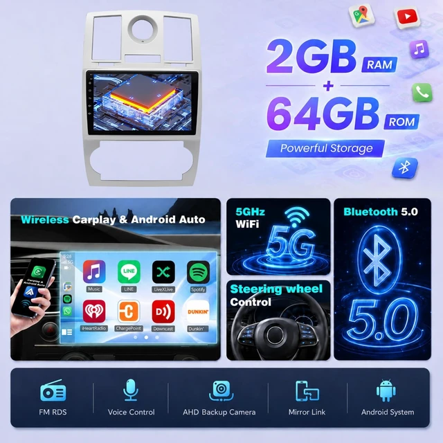 Alt view image 3 of 5 - Upgrcaru 4Core+64G Android Car Radio for Chrysler 300C 2004-2011 Carplay