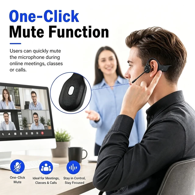 Alt view image 3 of 5 - Open-Ear Headphones with Noise-Canceling Mic, Bone Conduction Headphones