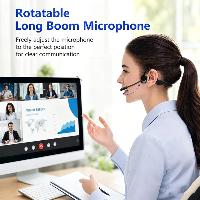 Alt view image 5 of 5 - Open-Ear Headphones with Noise-Canceling Mic, Bone Conduction Headphones