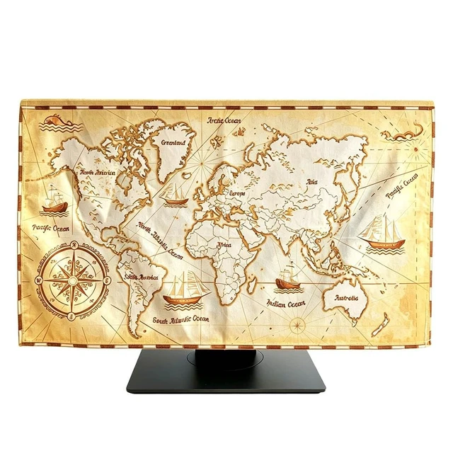 Alt view image 2 of 5 - Jonscart Retro World Map Print Indoor TV Dust Proof Cover Soft Suede Fabric Slipcover Protection Screen Display From Scratches, Dirts, Fingerprint, Sunlight, 65in