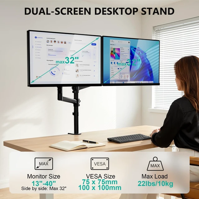 Alt view image 3 of 5 - WALI Vertical Dual Monitor Mount for 13-40 inch Curved Screens, up to 22lbs