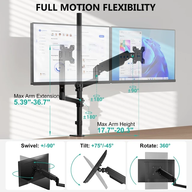 Alt view image 5 of 5 - WALI Vertical Dual Monitor Mount for 13-40 inch Curved Screens, up to 22lbs