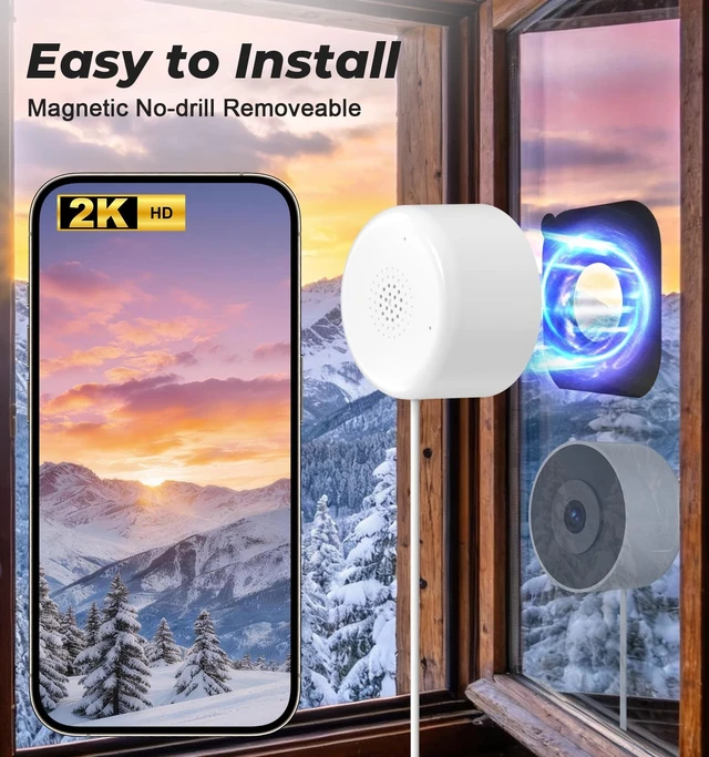 Alt view image 4 of 5 - 4MP 2K Window Security Camera, 5G & 2.4GHz WiFi Indoor Camera Wireless, Blacklight Color Night Vision Monitor Outside Window Cam Mount Glass, 24/7 Recording AI Motion Detection, Quick Magnetic