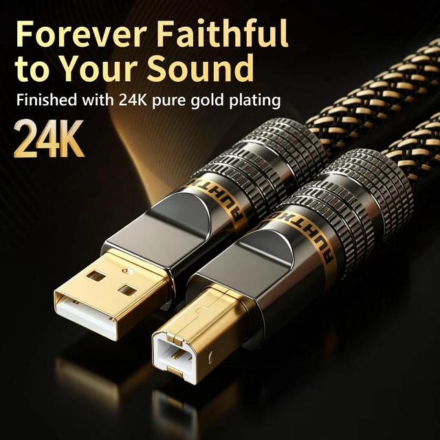 Alt view image 3 of 5 - RUHTXOW USB Audio Cable,5N OFC Audiophile USB Cable,NylonBraided USB A to B