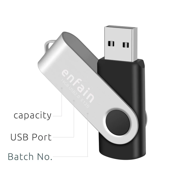 Alt view image 3 of 5 - Enfain 32GB USB 2.0 Flash Drive 10-Pack - Swivel Design, Reliable Data Storage for Home, Office, School - Bulk USB Memory Sticks Compatible with PC, Laptop, Mac (Black)