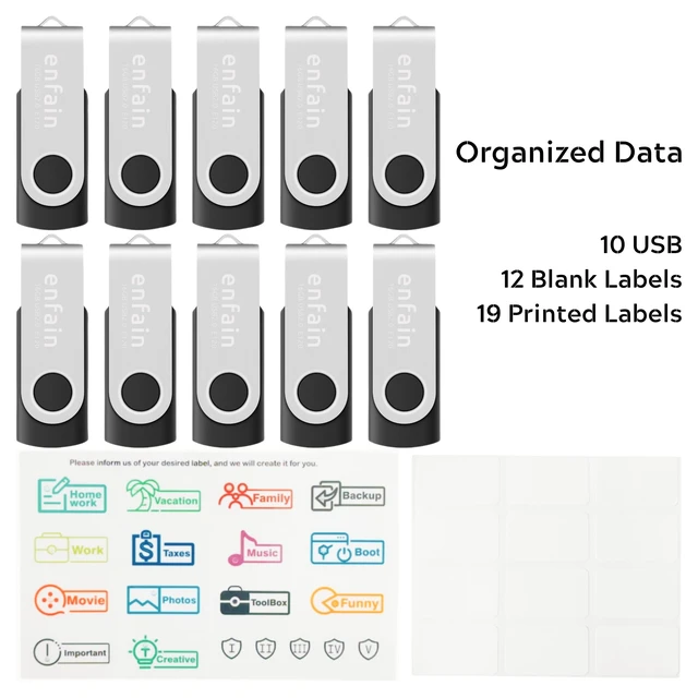 Alt view image 2 of 5 - Enfain 32GB USB 2.0 Flash Drive 10-Pack - Swivel Design, Reliable Data Storage for Home, Office, School - Bulk USB Memory Sticks Compatible with PC, Laptop, Mac (Black)