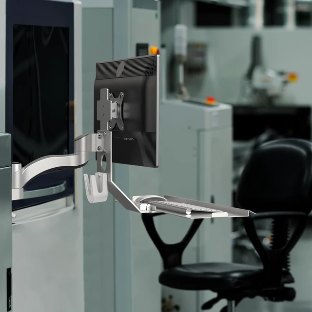 Alt view image 2 of 5 - BEWISER Monitor Wall Mount with Foldable Keyboard Tray & Mouse Storage