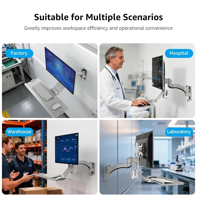 Alt view image 4 of 5 - BEWISER Monitor Wall Mount with Foldable Keyboard Tray & Mouse Storage